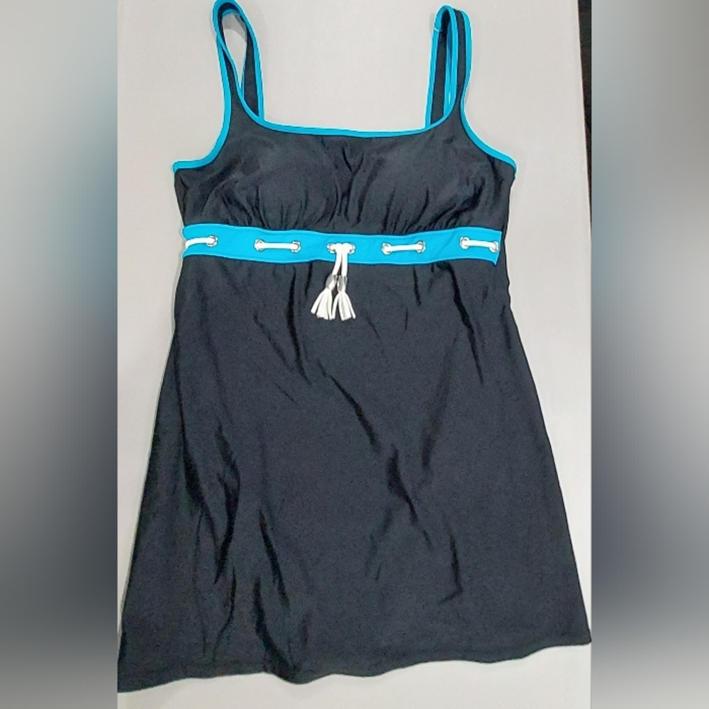 Eco Swim by Aqua Green Colorblock Tassel Swim Dress Black Blue